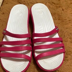 CROCS Fuchsia and White Strappy Sandals